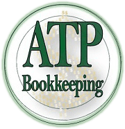 Logo with "ATP" in large green letters above "Bookkeeping" in smaller green letters, centered inside a circular border.